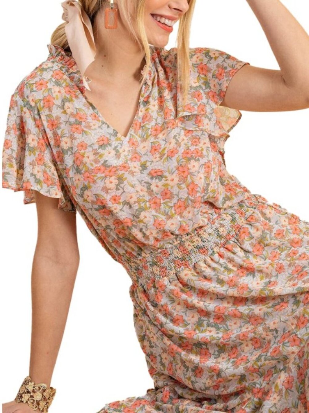Romantic Flutter Sleeve, Smocked Waist Dress - Garden Boho, Spring/Summer - Picture 1 of 6